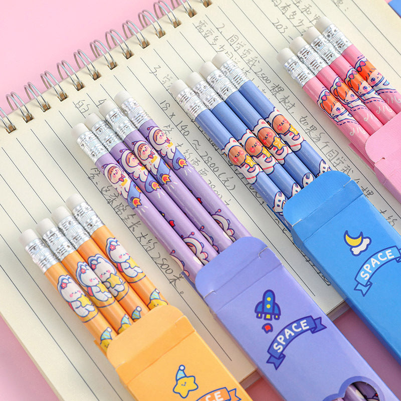 Wholesale Wooden Cartoon Astronaut Box 4 Pencils